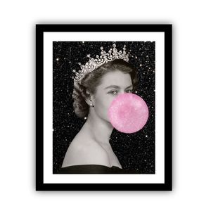 Queen Elizabeth II Glittered Bubble Gum Art Poster 11x8.5 Framed matted